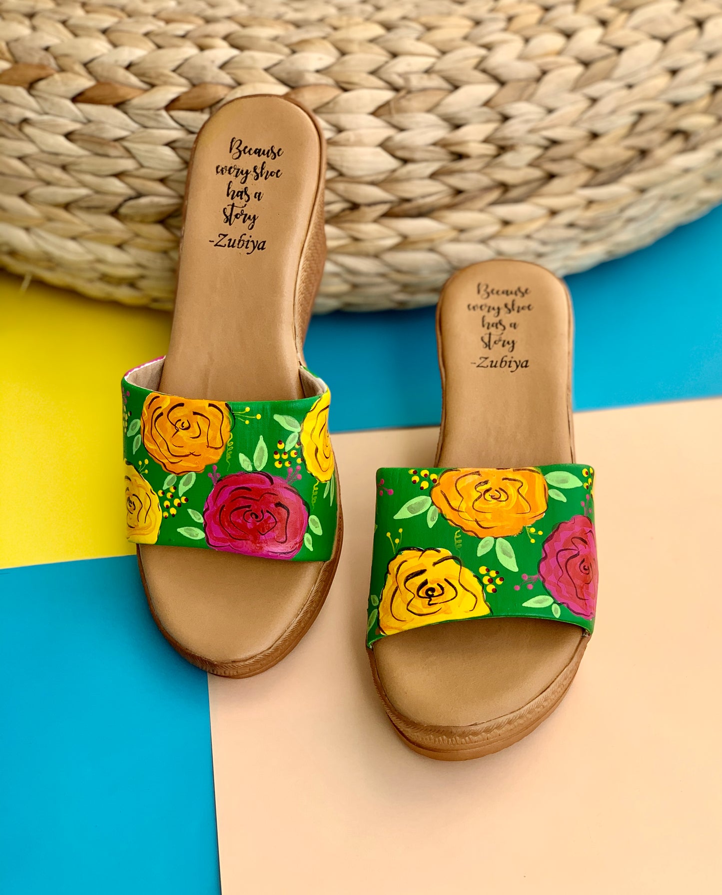 Floral Wedges Handpainted Footwear