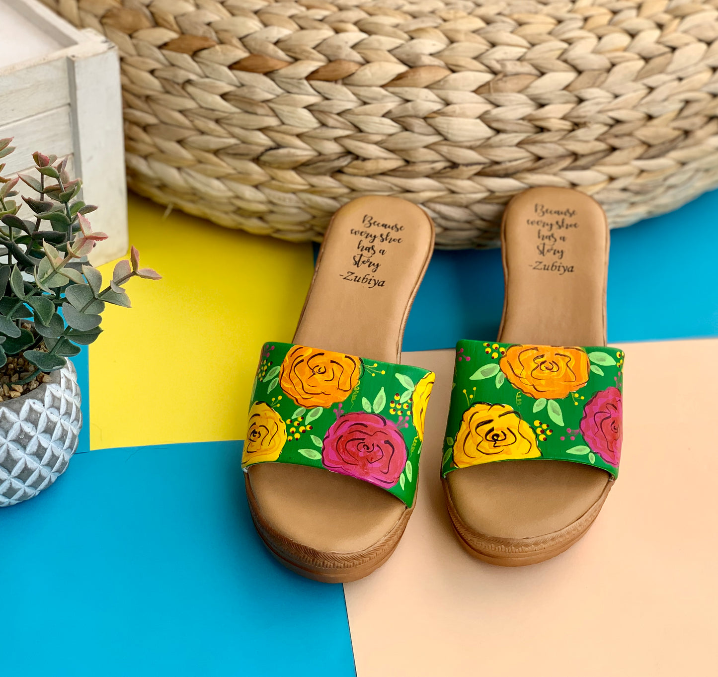 Floral Wedges Handpainted Footwear