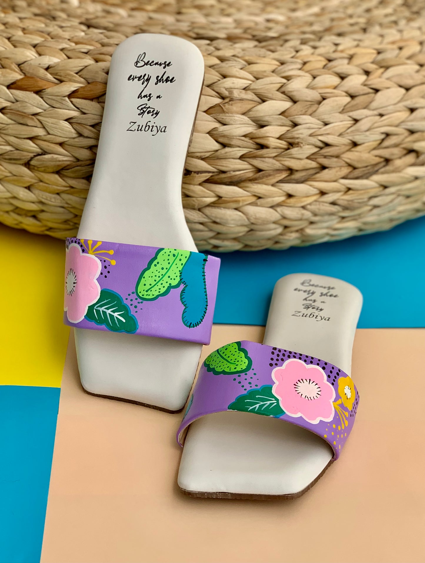 Purple Floral Handpainted Footwear-Square Toe