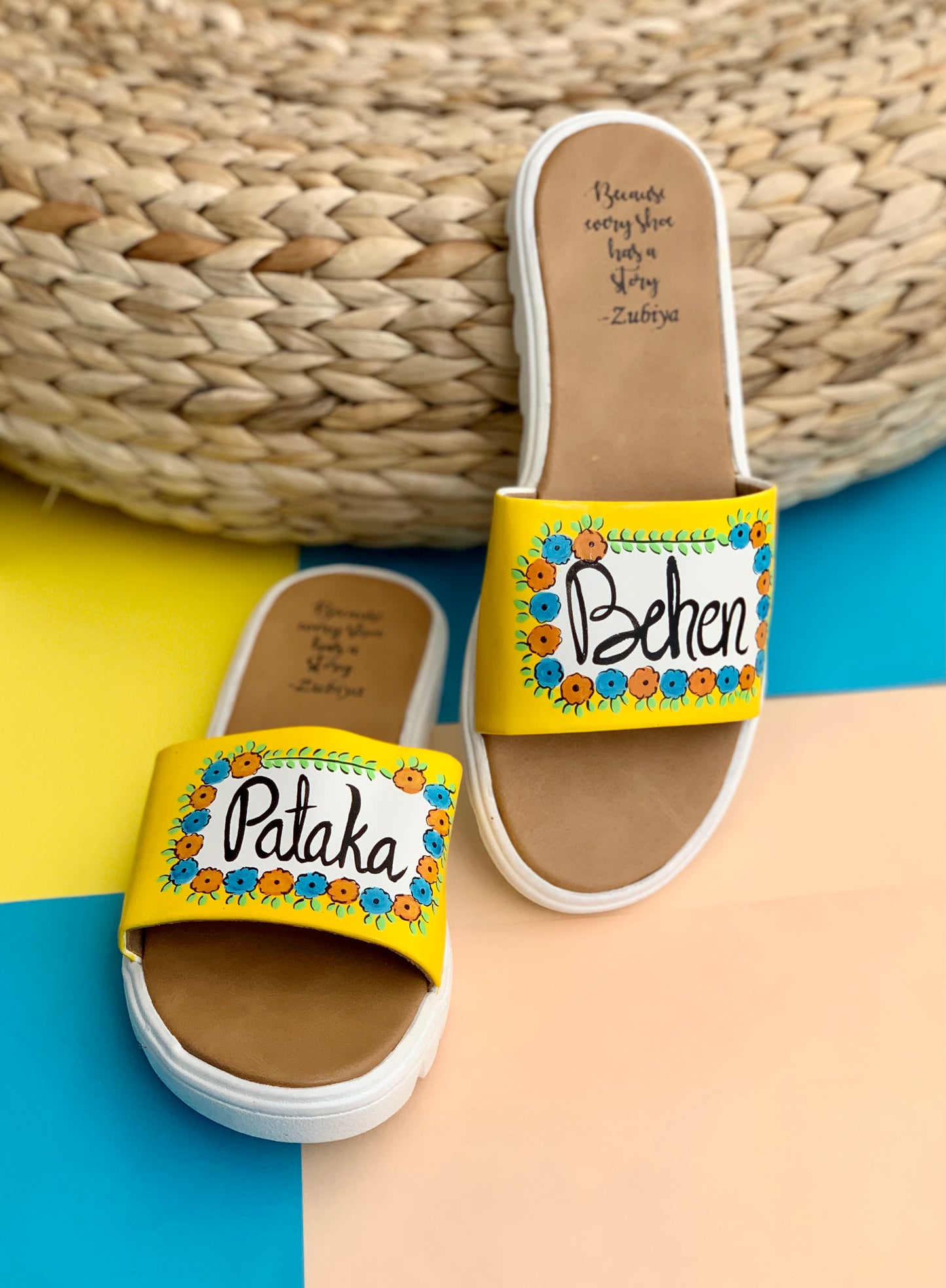 Pataka Behen Handpainted Footwear-White Base