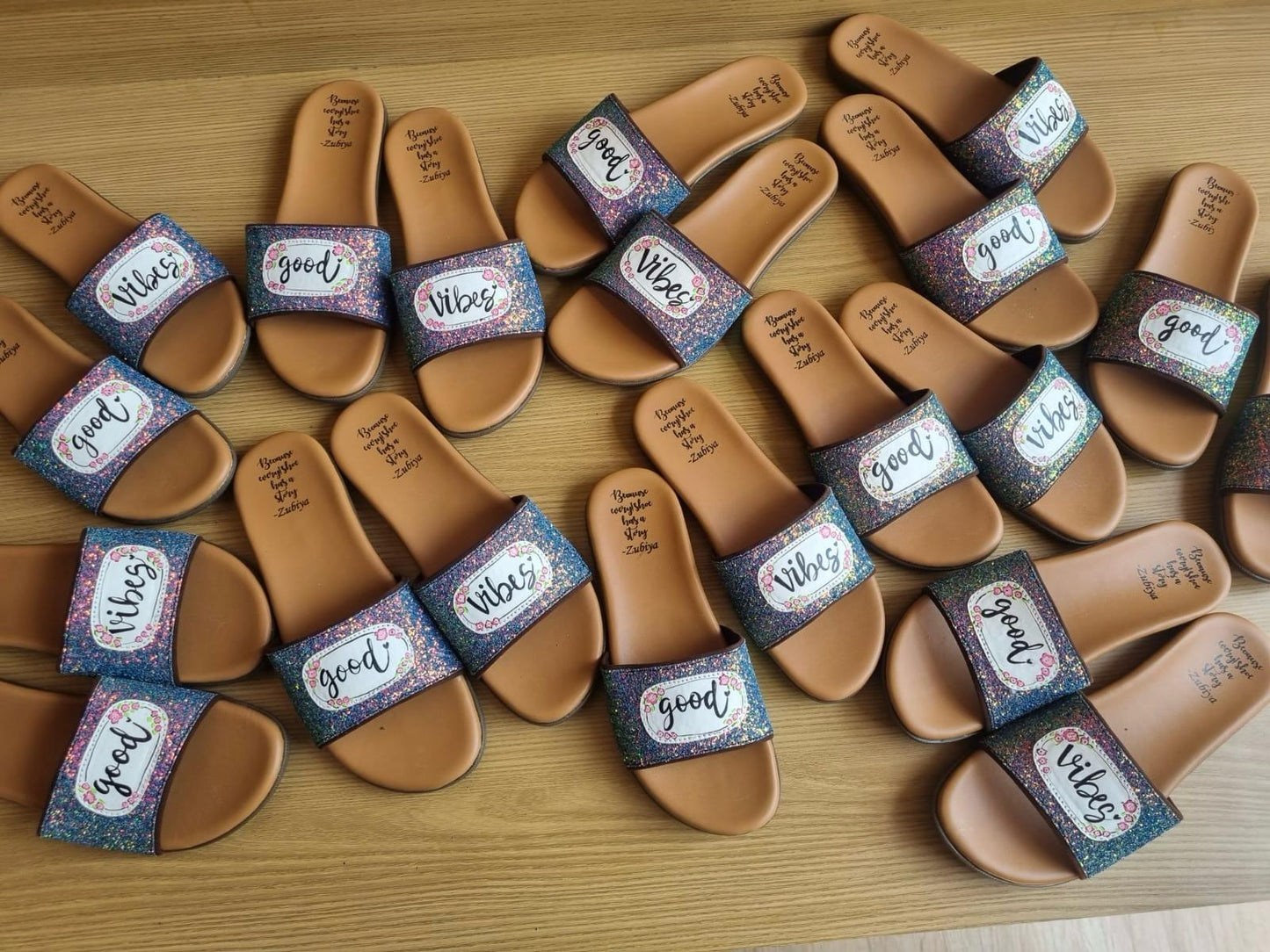 Good Vibes Glitter Handpainted Footwear-Brown Base