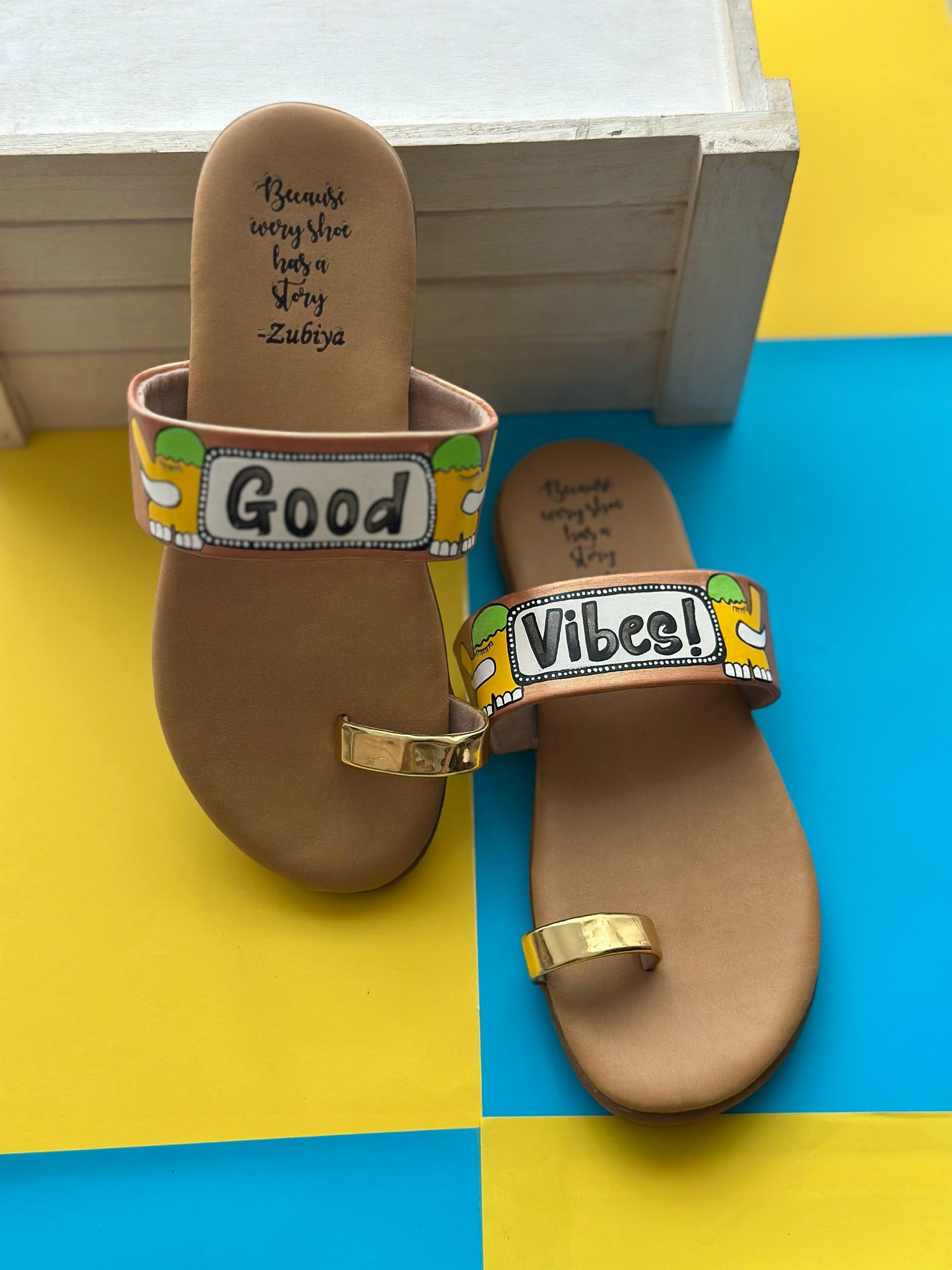 Good Vibes Kolhapuri Handpainted Footwear-Brown Base