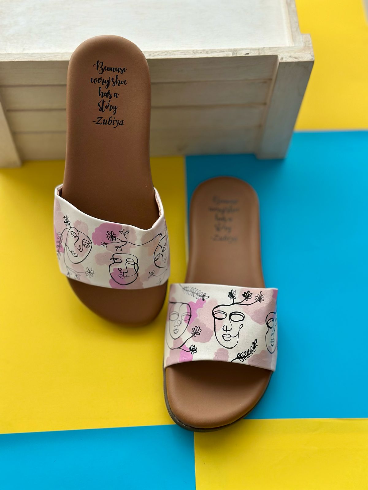 Face AOP Ivory Brown Base Slides