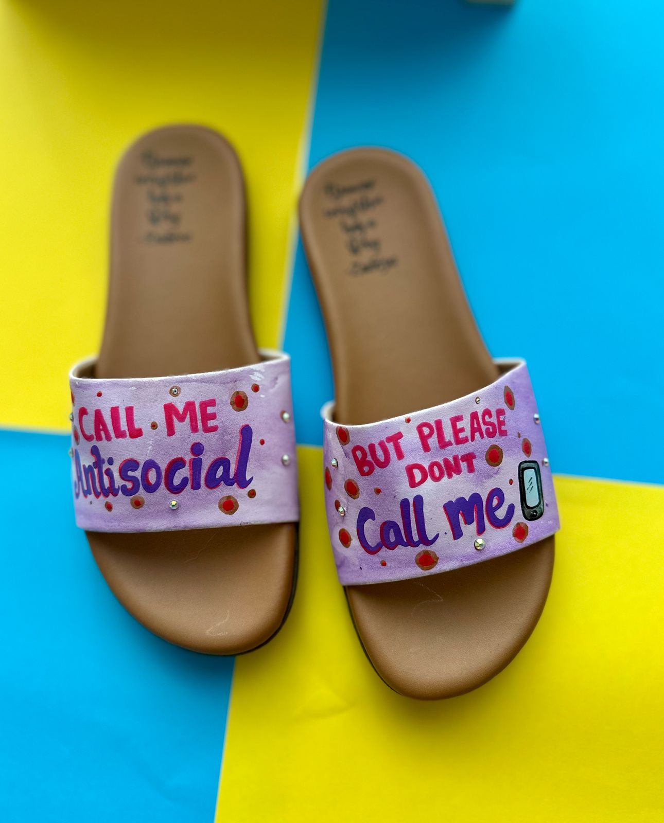 Call Me Anti-social Pink Brown Base Slides