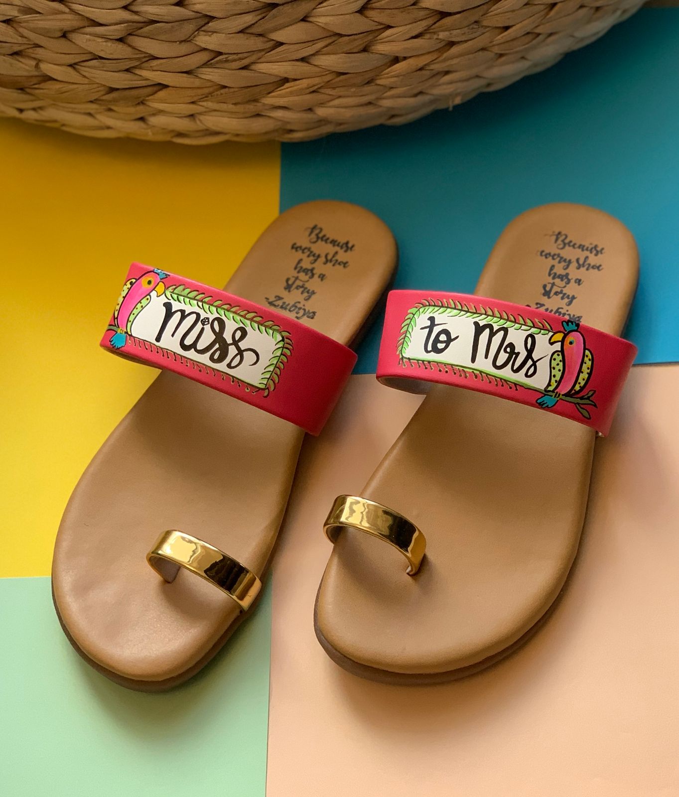 Miss to Mrs Floral Details Pink Kolhapuri flats