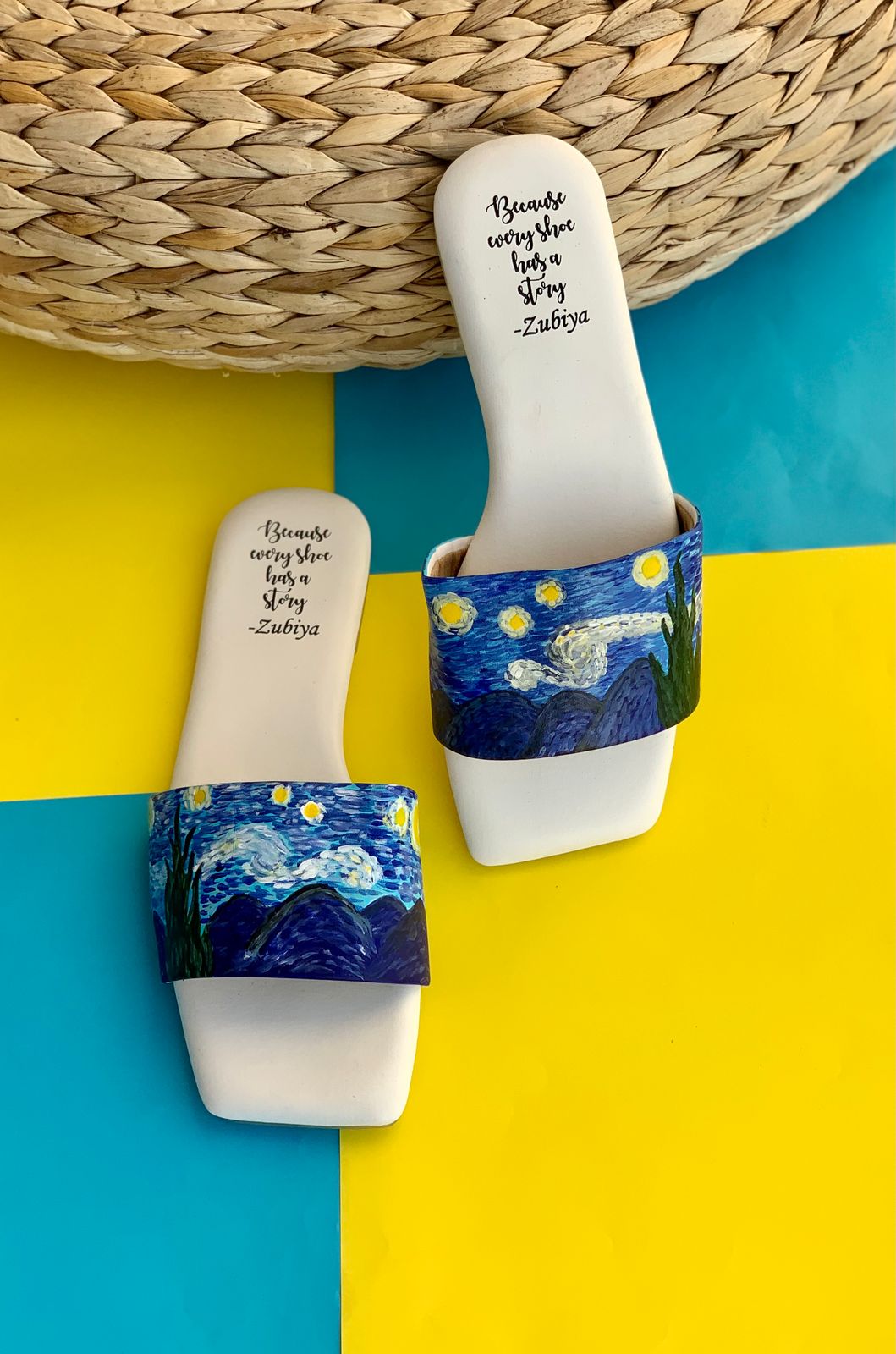 Starry Night Blue Square Toe Slides