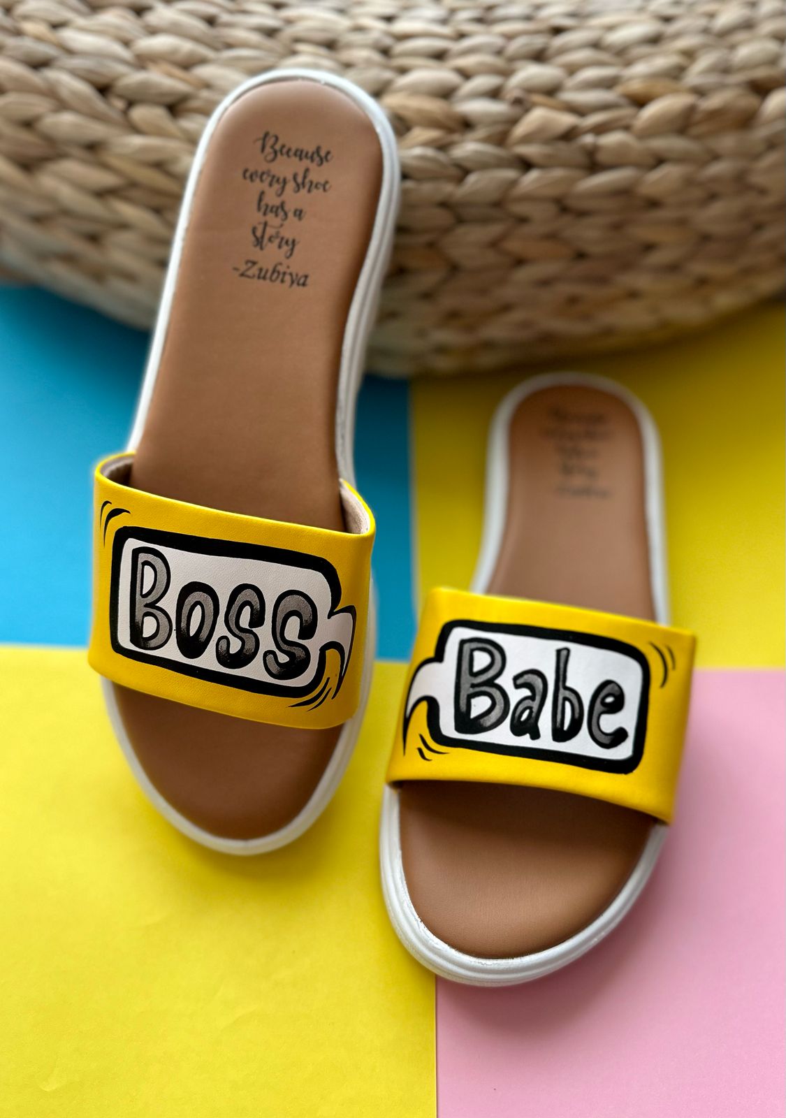 Boss Babe Yellow White Base Slides