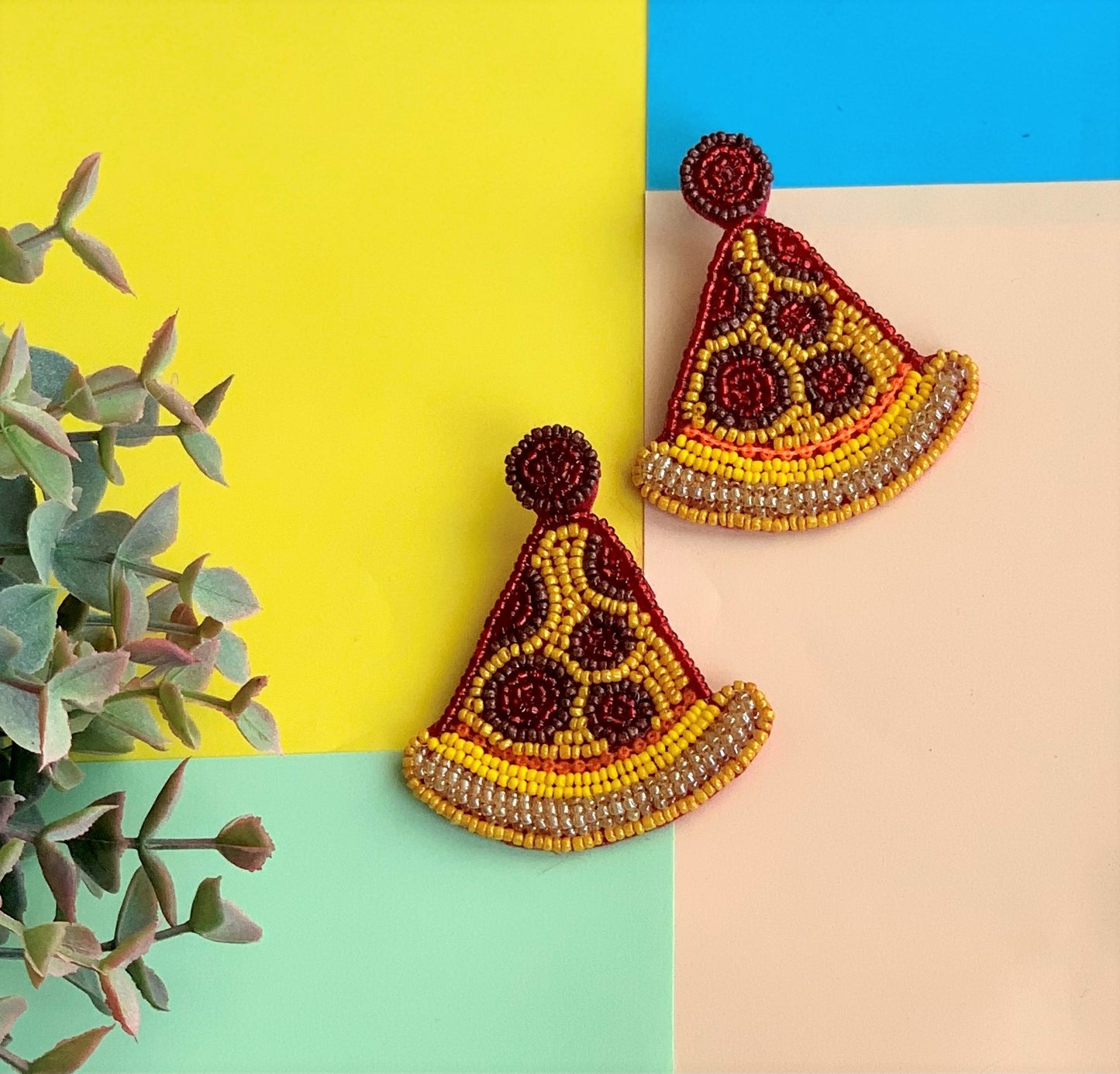 Pizza Slice Beaded Earrings