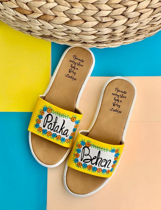 Pataka Behen Handpainted Footwear-White Base