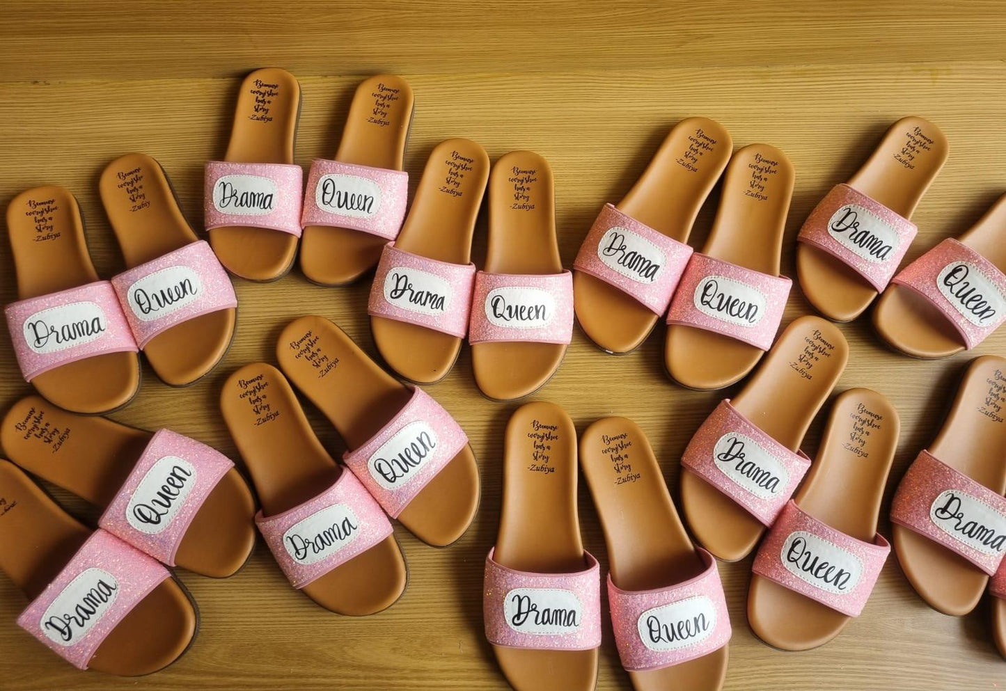 Drama Queen Pink Glitter Handpainted Footwear-Brown Base