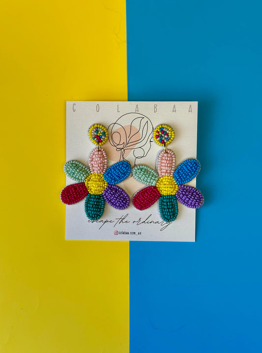 Multi Flower Beaded Earrings