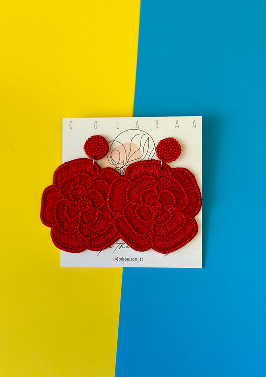 Red Flower Beaded Earrings