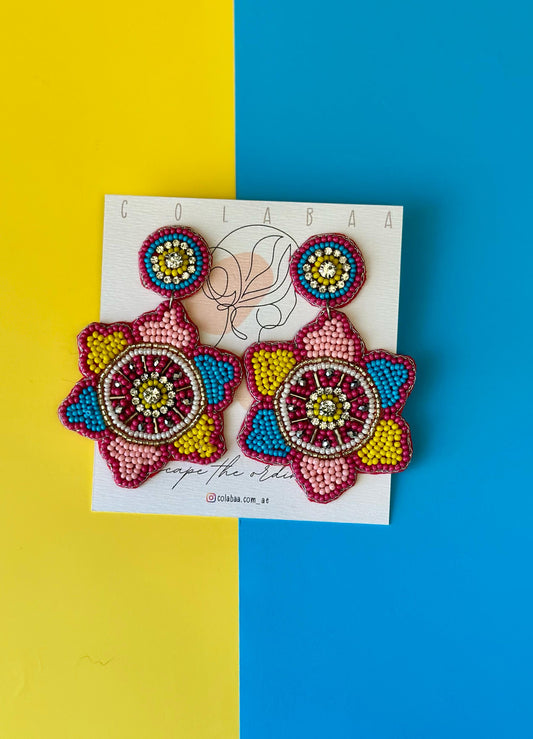 Multi Flower Beaded Earrings