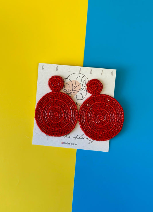 Round Red Beaded Earrings