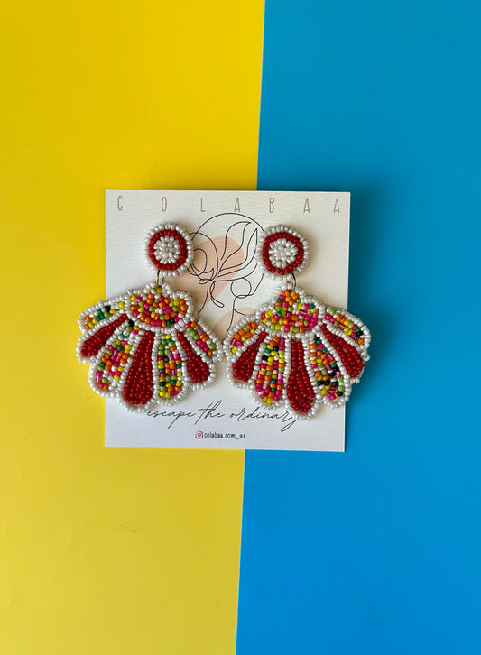 Multi Colour Feather Beaded Earrings