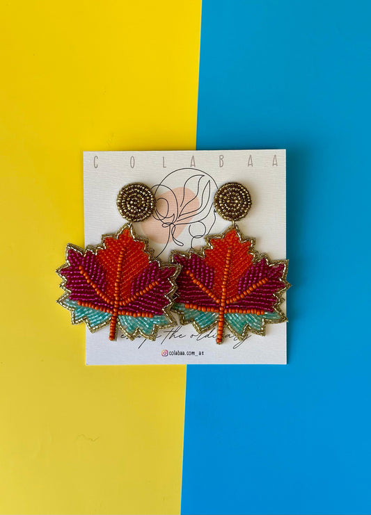 Coloured Maple Leaf Beaded Earrings