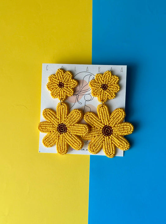 Yellow Flower Beaded Earrings
