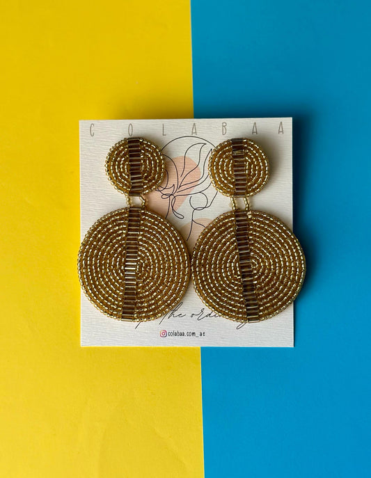 Gold Round Beaded Earrings