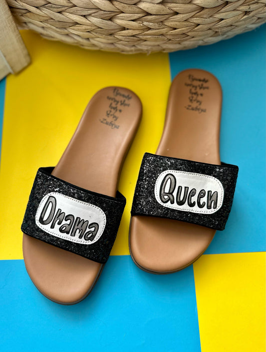 Drama Queen Glitter Handpainted Footwear-Brown Base