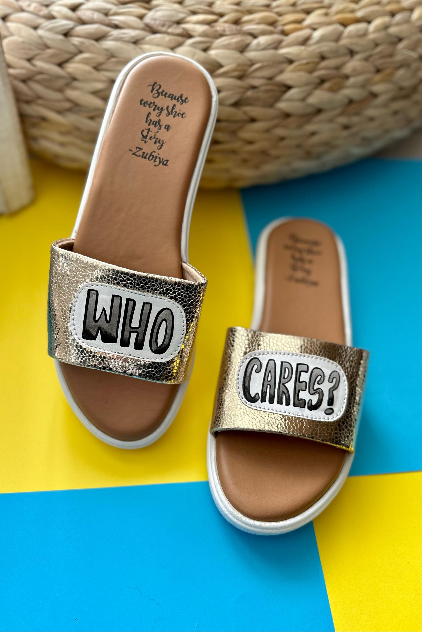 Who Cares Gold Handpainted Footwear-White Base