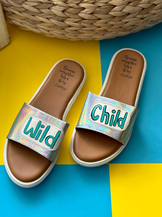 Wild Child Silver Handpainted Footwear-White Base
