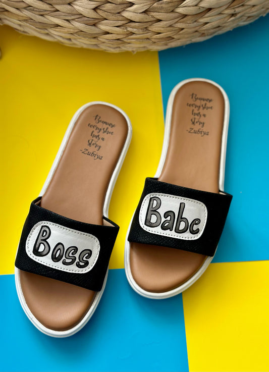 Boss Babe Black Handpainted Footwear-White Base