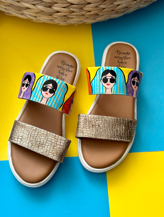 3 Lady Handpainted Footwear-White Base