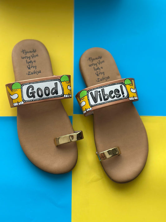 Good Vibes Kolhapuri Handpainted Footwear-Brown Base