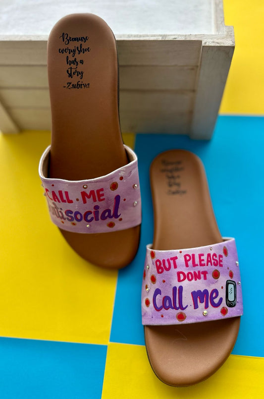 Call Me Anti-social Pink Brown Base Slides