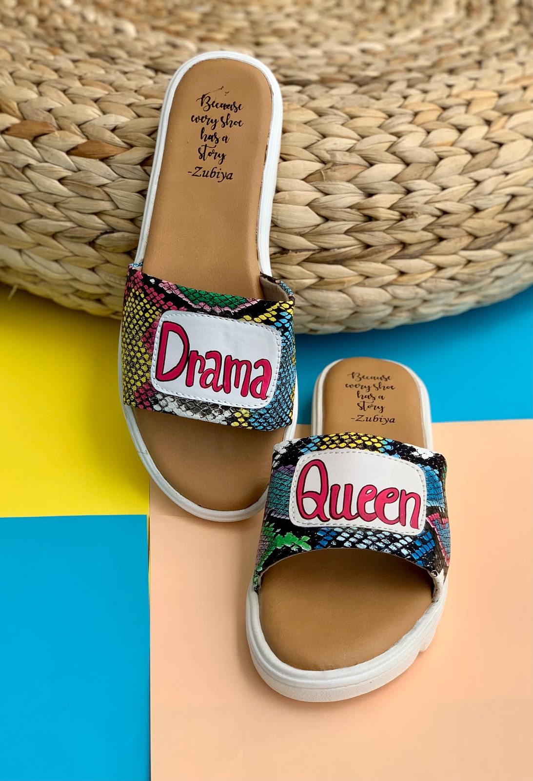 Drama Queen Snake Multicolor White Base Slides