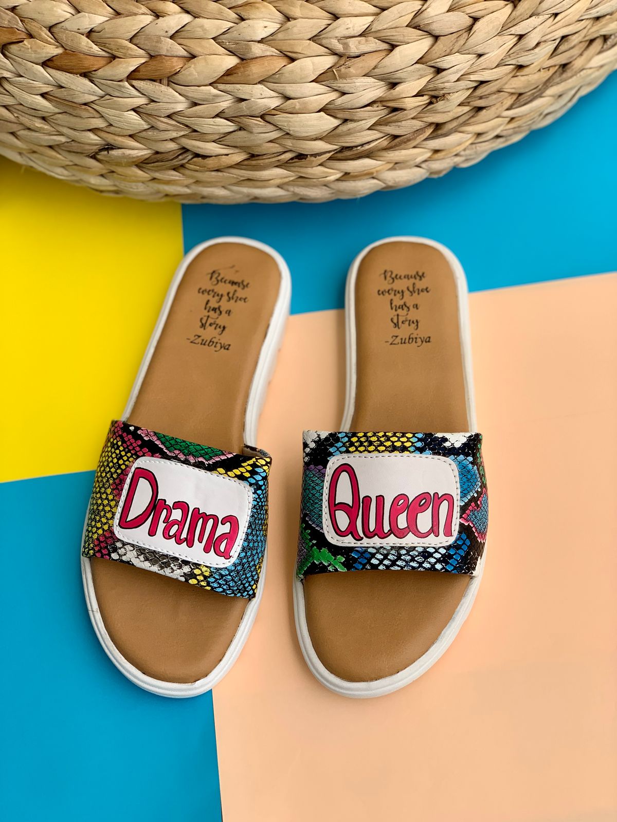 Drama Queen Snake Multicolor White Base Slides