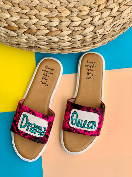 Drama Queen Snake Pink White Base Slides