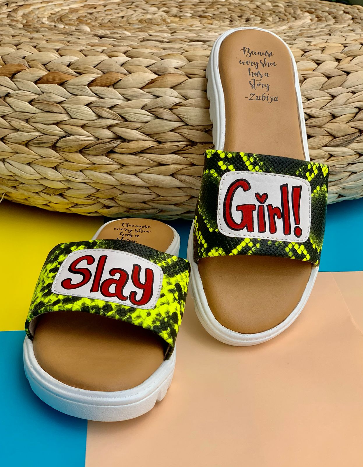 Slay Girl Snake Green White Base Slides