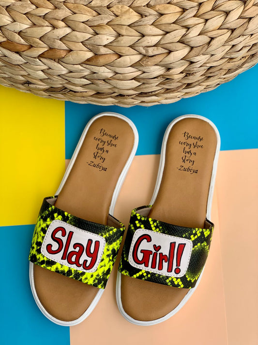 Slay Girl Snake Green White Base Slides