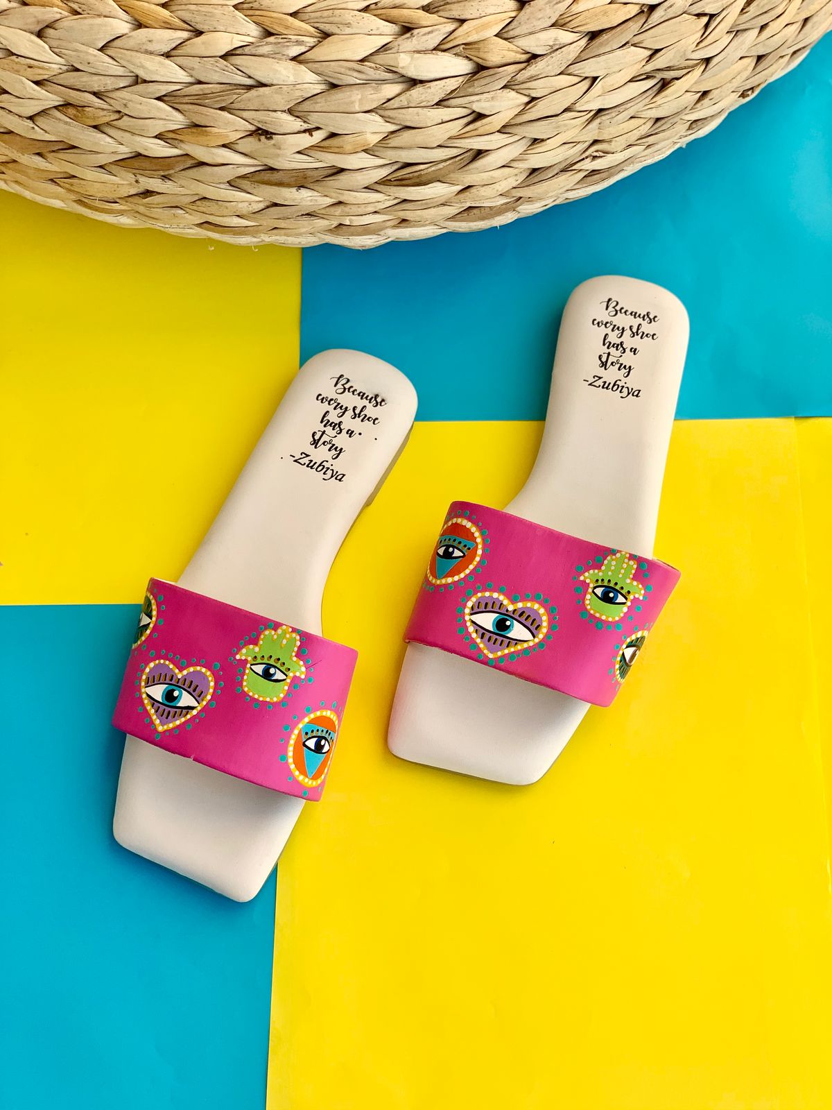 Evil Eye AOP Pink Square Toe Slides