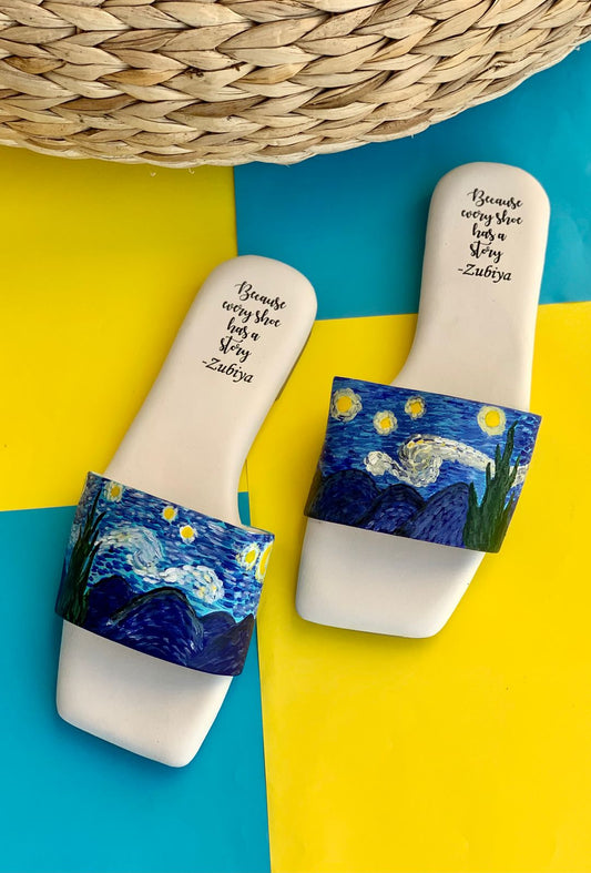 Starry Night Blue Square Toe  Slides