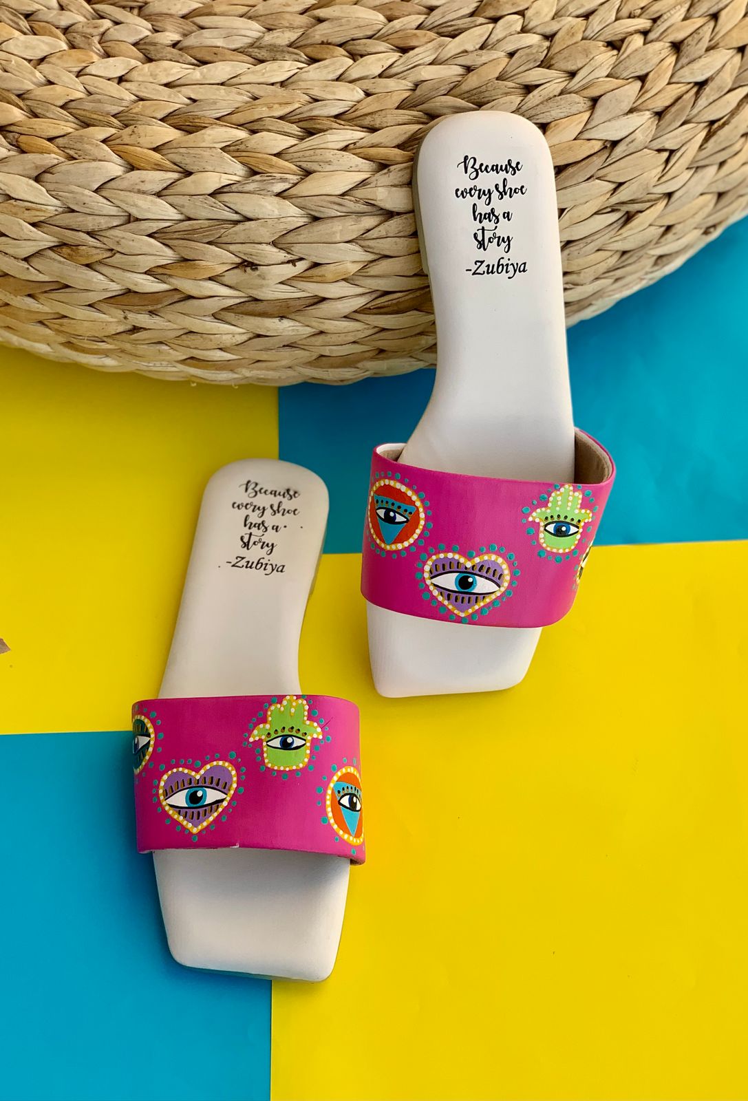 Evil Eye AOP Pink Square Toe Slides