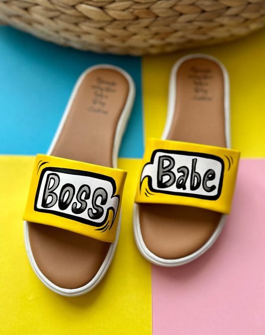 Boss Babe Yellow White Base Slides