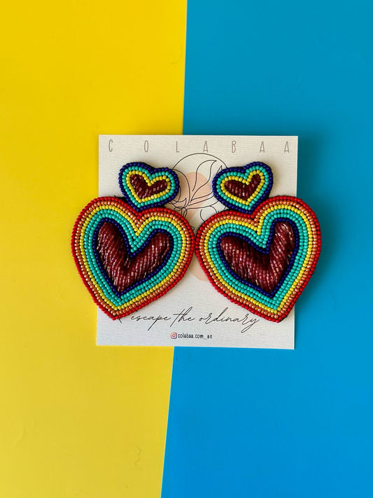 Pride Heart Multicolored Beaded Earrings