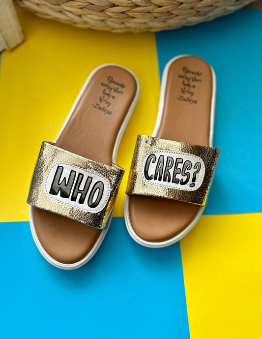 Who Cares Gold Handpainted Footwear-White Base